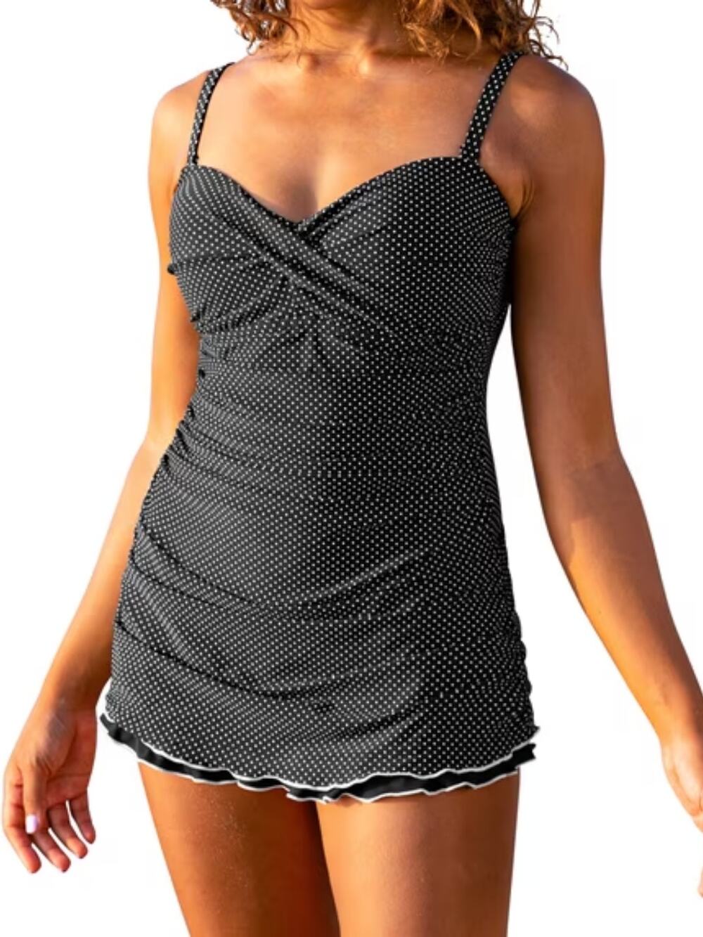 Hilor Women's Polka Dot One Piece Tummy Control Ruffle Swimdress - Size 14